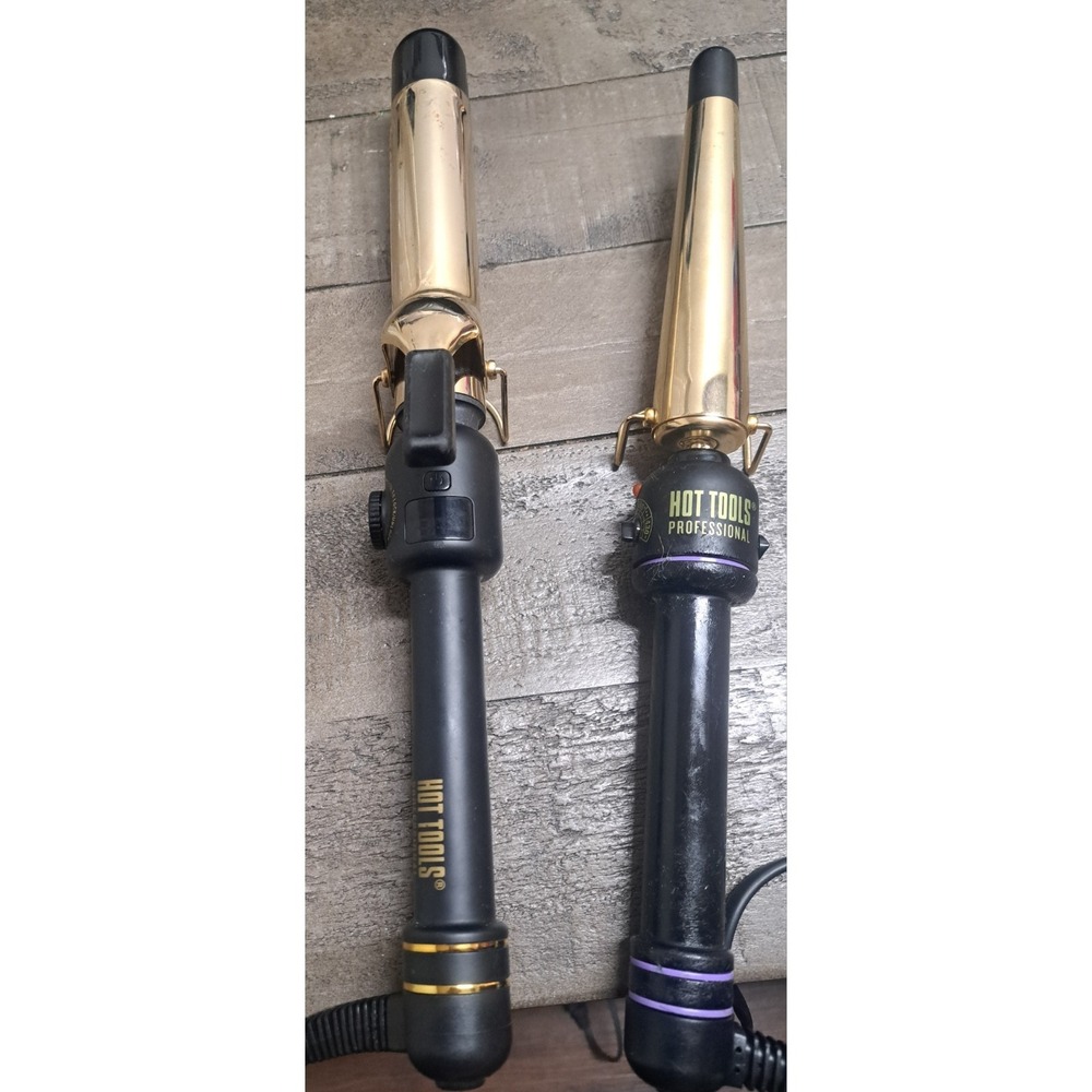 Hot Tools Professional Curling Iron Lot of 2 Gold Barrel Curlers Works Great